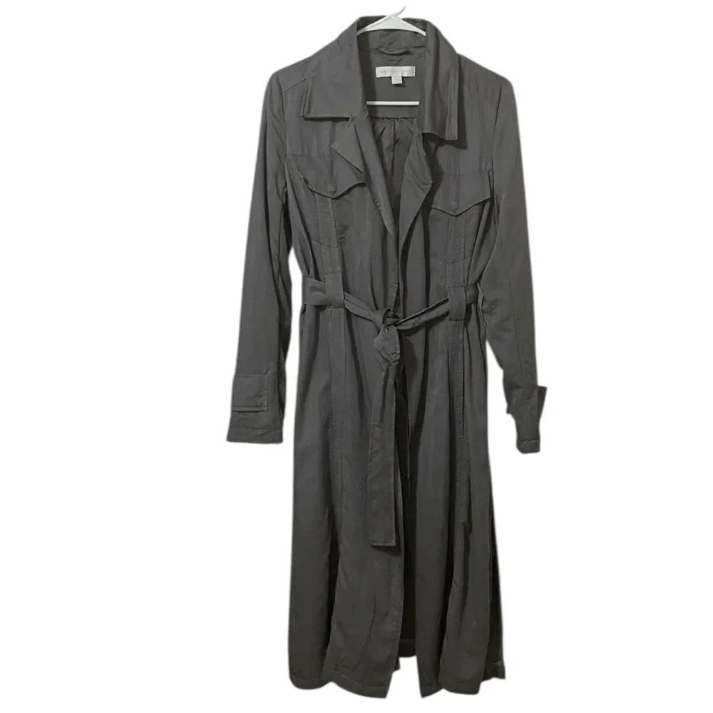 New York & Company Gray Tie Waist Lightweight Trench Coat Jacket(Size Small)